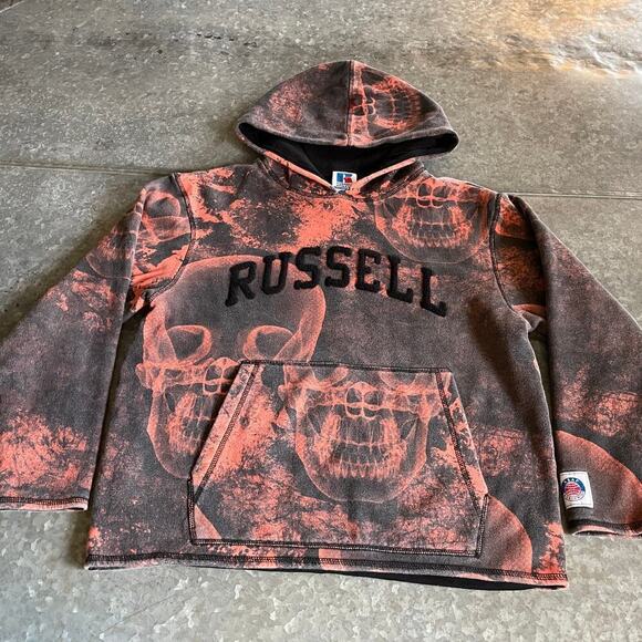 Russell Athletic x ASAP Rocky Pullover Skulls Hoodie Sweatshirt Mens XS Orange - Picture 2 of 10